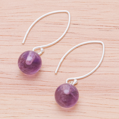 Amethyst dangle earrings, 'Lunar Lilac' - Amethyst Bead Sterling Silver Dangle Earrings
