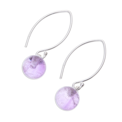 Amethyst dangle earrings, 'Lunar Lilac' - Amethyst Bead Sterling Silver Dangle Earrings