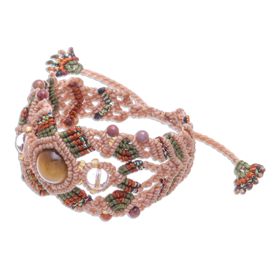 Multi-gemstone macrame bracelet, 'Bohemian Nature in Beige' - Multi-gemstone Macrame Bracelet with Sliding Knot Closure