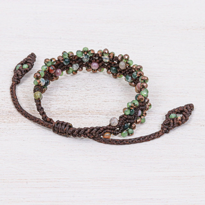 Agate beaded macrame bracelet, 'Shiny Forest in Dark Brown' - Agate Beaded Cord Bracelet with Sliding Knot