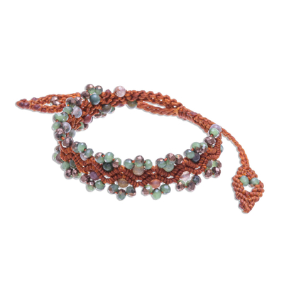 Agate beaded macrame bracelet, 'Shiny Forest in Brown' - Agate Beaded Cord Bracelet with Sliding Knot