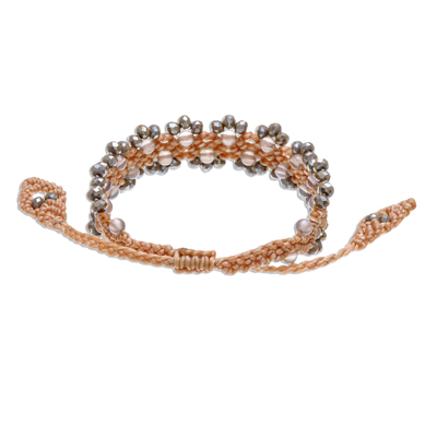 Chalcedony beaded macrame bracelet, 'Shiny Forest in Beige' - Chalcedony Beaded Macrame Bracelet with Sliding Knot