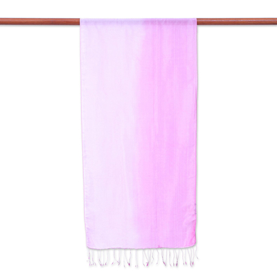 Rayon and silk scarf, 'Orchid Shimmer' - Ombre Orchid Rayon and Silk Fringed Scarf