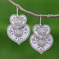 Silver dangle earrings, 'Hill Tribe Infatuation' - 950 Silver Hill Tribe Heart Earrings