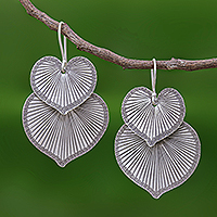 Silver dangle earrings, 'Lotus Romance' - Heart Shaped 950 Silver Earrings