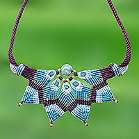 Agate macrame pendant necklace, 'Bohemian Star'