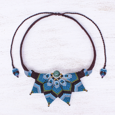 Agate macrame pendant necklace, 'Bohemian Star' - Agate Macrame Statement Necklace from Thailand