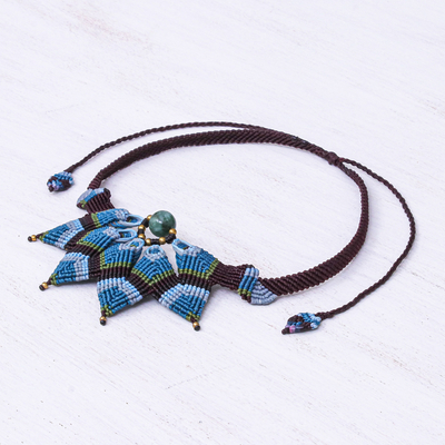 Agate macrame pendant necklace, 'Bohemian Star' - Agate Macrame Statement Necklace from Thailand