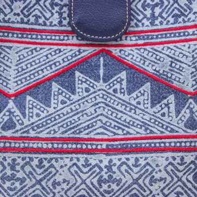 Cotton batik shoulder bag, 'Hmong Trek' - Cotton Batik and Faux Leather Shoulder Bag
