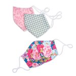 Cotton face masks, 'Happy Spirit' (set of 3) - 3 Handmade Floral & Gingham Cotton Masks with Filter Pockets