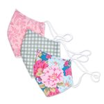 Cotton face masks, 'Happy Spirit' (set of 3) - 3 Handmade Floral & Gingham Cotton Masks with Filter Pockets
