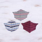 Cotton face masks, 'Today's Style' (set of 3) - 3 Handcrafted Thai Cotton Filter Pocket Adult Face Masks