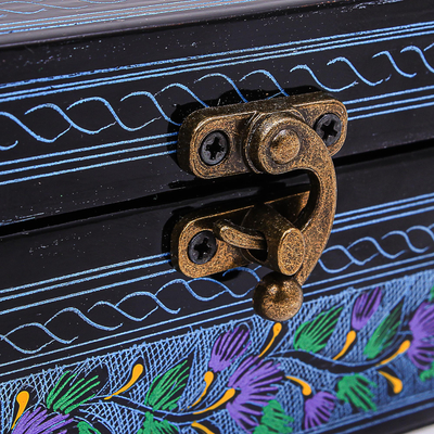 Joyero de madera lacada - Joyero tailandés de madera lacada con tema violeta hecho a mano