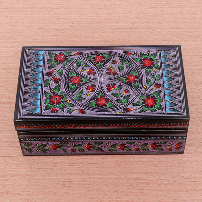 Caja de madera lacada - Caja de madera lacada tailandesa con flor de amapola hecha a mano