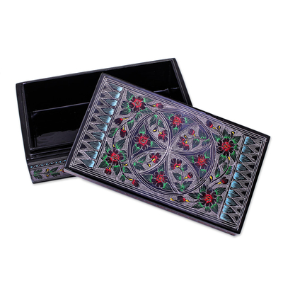 Lacquered wood box, 'Poppy Pinwheel' - Handcrafted Poppy Blossom Thai Lacquered Wood Box