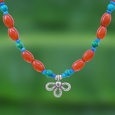 Multi-gemstone pendant necklace, 'Orange Summer' - Multi-Gemstone Beaded Pendant Necklace