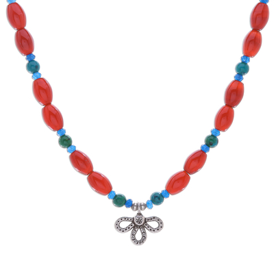 Halskette mit Anhänger aus mehreren Edelsteinen - Halskette mit Perlenanhänger und mehreren Edelsteinen