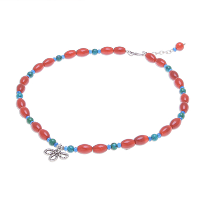 Multi-gemstone pendant necklace, 'Orange Summer' - Multi-Gemstone Beaded Pendant Necklace