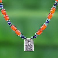 Multi-gemstone beaded pendant necklace, 'Tangerine Love' - Multi-Gemstone Beaded Pendant Necklace