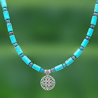 Multi-gemstone beaded pendant necklace, 'Bluestone' - Multi-Gemstone Beaded Sterling Silver Pendant Necklace