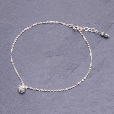 Sterling silver charm anklet, 'Monkey's Paw' - Sterling Silver Knot Charm Ankle Bracelet