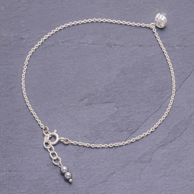 Sterling silver charm anklet, 'Monkey's Paw' - Sterling Silver Knot Charm Ankle Bracelet