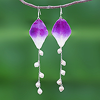 Orchid petal dangle earrings, 'Orchid Kite in Purple'