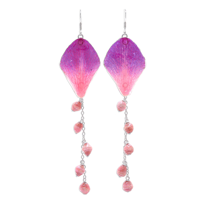 Orchid petal dangle earrings, 'Orchid Kite in Pink' - Pink Natural Flower Petal Earrings from Thailand