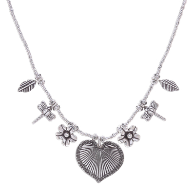 950 Silver Heart Necklace Garden Charm