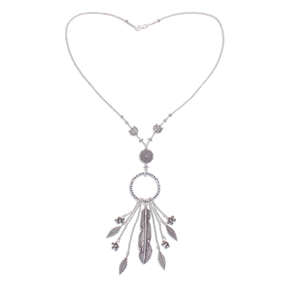 Silberne Y-Halskette - Feder und Blume Y-Halskette aus 950er Silber