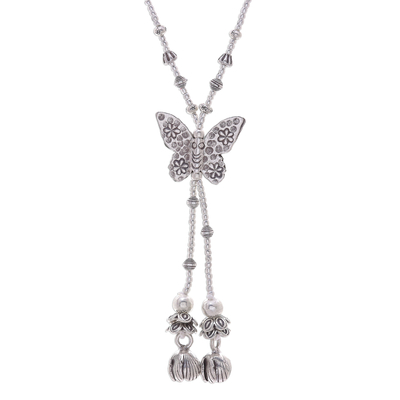Silberne Lasso-Halskette - Lasso-Halskette mit Schmetterlingsanhänger aus 950er Silber