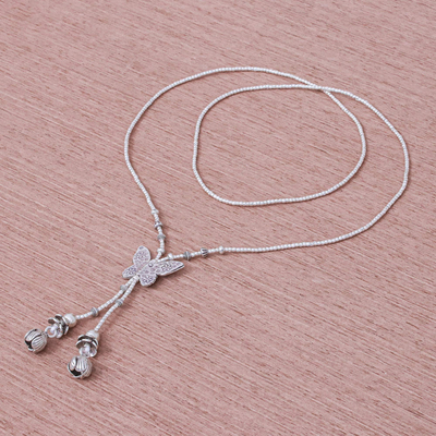 Silver lariat necklace, 'Butterfly Passion' - 950 Silver Butterfly Pendant Lariat Necklace