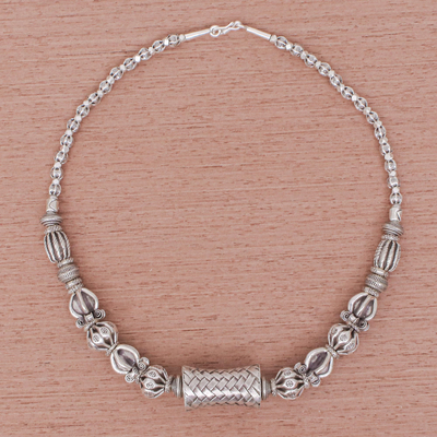 Silver beaded necklace, 'Tribal Karen' - 950 Karen Hill Tribe Silver Bead Necklace