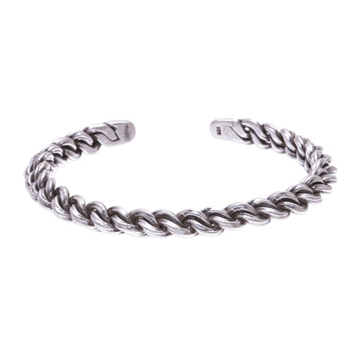 Sterling Silver Cuff Bracelet Linked Chain Motif