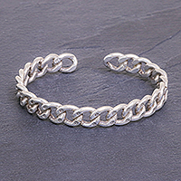 Sterling silver cuff bracelet, 'Stamped Spiral' - Sterling Silver Cuff Bracelet Linked Chain Motif