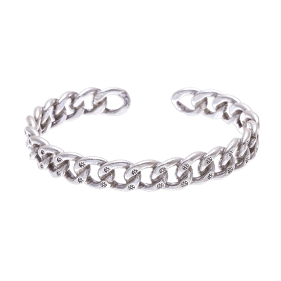 Sterling Silver Cuff Bracelet Linked Chain Motif