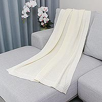 Cotton throw blanket, 'White Comfort' - White All-Cotton Shaker Knit Throw Blanket