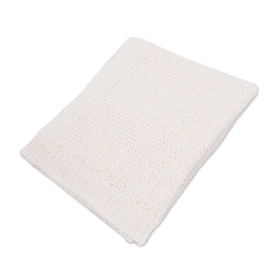 Überwurfdecke aus Baumwolle - Weiße Überwurfdecke aus reinem Baumwoll-Shake-Strick