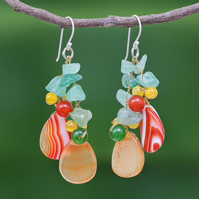 Multi-gemstone dangle earrings, 'Candy Mood' - Multi-gemstone Dangle Earrings on Sterling Silver Hooks