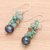 Cultured pearl beaded dangle earrings, 'Winter' - Blue-Green Gemstone Cluster Dangle Earrings