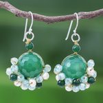 Quartz and cultured pearl dangle earrings, 'Vivid Dream in Green' - Green Quartz and Freshwater Pearl Dangle Earrings