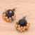 Onyx and cultured pearl dangle earrings, 'Vivid Dream in Orange' - Black Onyx and Orange Freshwater Pearl Dangle Earrings (image 2b) thumbail
