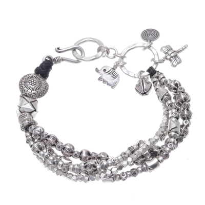 Silver beaded bracelet, 'Karen Celebration' - Karen Hill Tribe 950 Silver Beaded Bracelet
