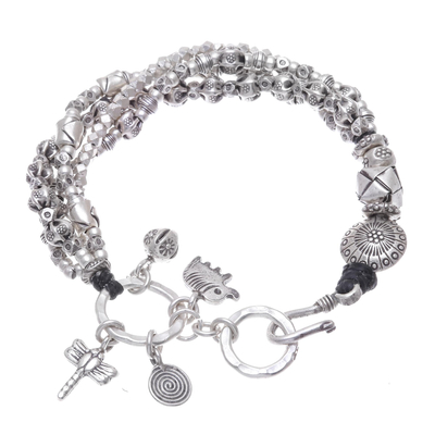 Silver beaded bracelet, 'Karen Celebration' - Karen Hill Tribe 950 Silver Beaded Bracelet