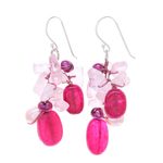 Rose quartz and cultured pearl dangle earrings, 'Magenta Balloon' - Rose Quartz Freshwater Pearl Dangle Earrings