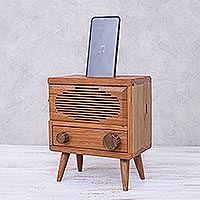 Teak wood cellphone speaker, 'Retro Sound'