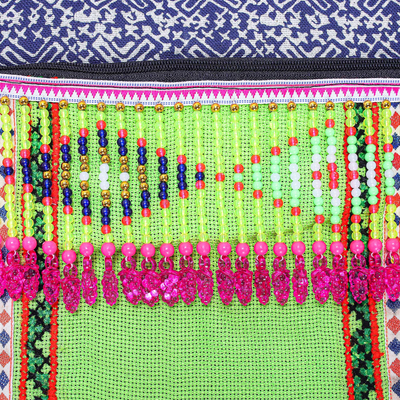 Baumwoll-Einkaufstasche - Hmong-Baumwoll-Einkaufstasche mit aufgesetzter Reißverschlusstasche