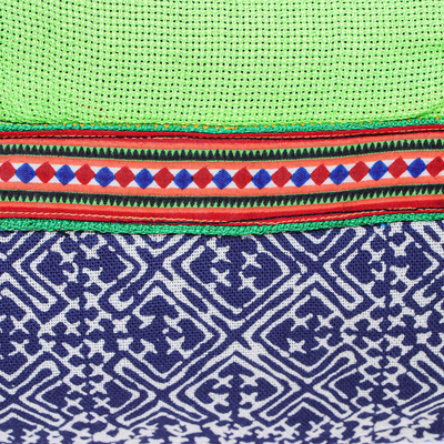 Bolso tote de algodón - Bolso tote de algodón Hmong con bolsillo de parche con cremallera