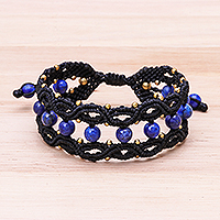 Lapis lazuli macrame bracelet, 'Hills and Dales'