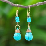 Beaded dangle earrings, 'Rainshower' - Howlite Pyrite Reconstituted Turquoise Dangle Earrings